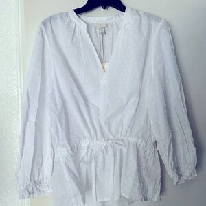 Woman's cotton top with draw string at waist.